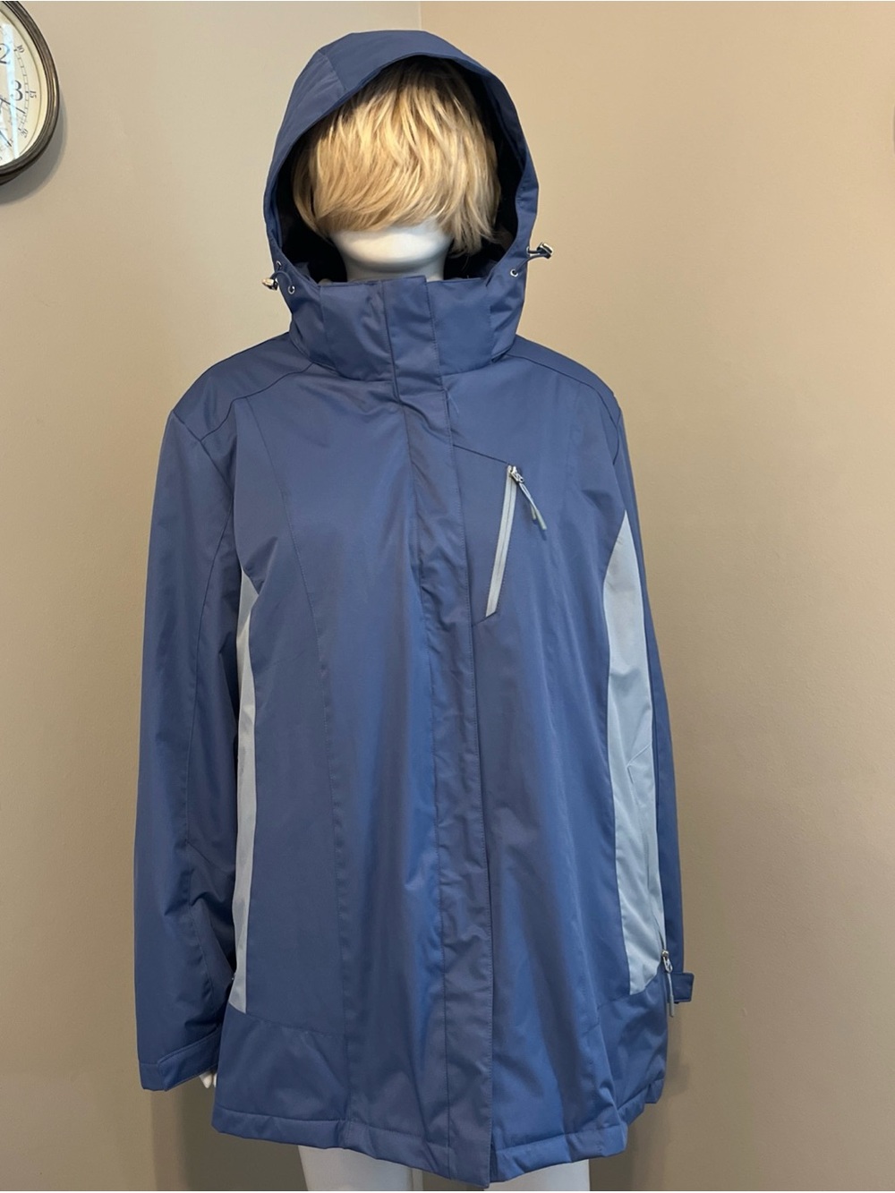 Women's Hooded Waterproof Jacket - Blue 1X